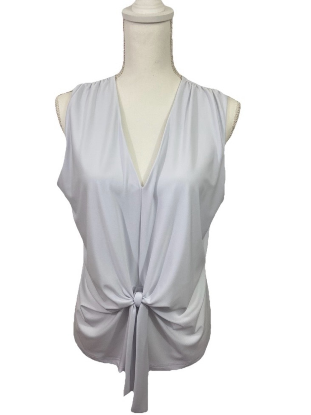 Clara Sun Woo Top Liquid Knit Tie Front Sleeveless Shell Wrinkle Free XL White - Picture 2 of 7